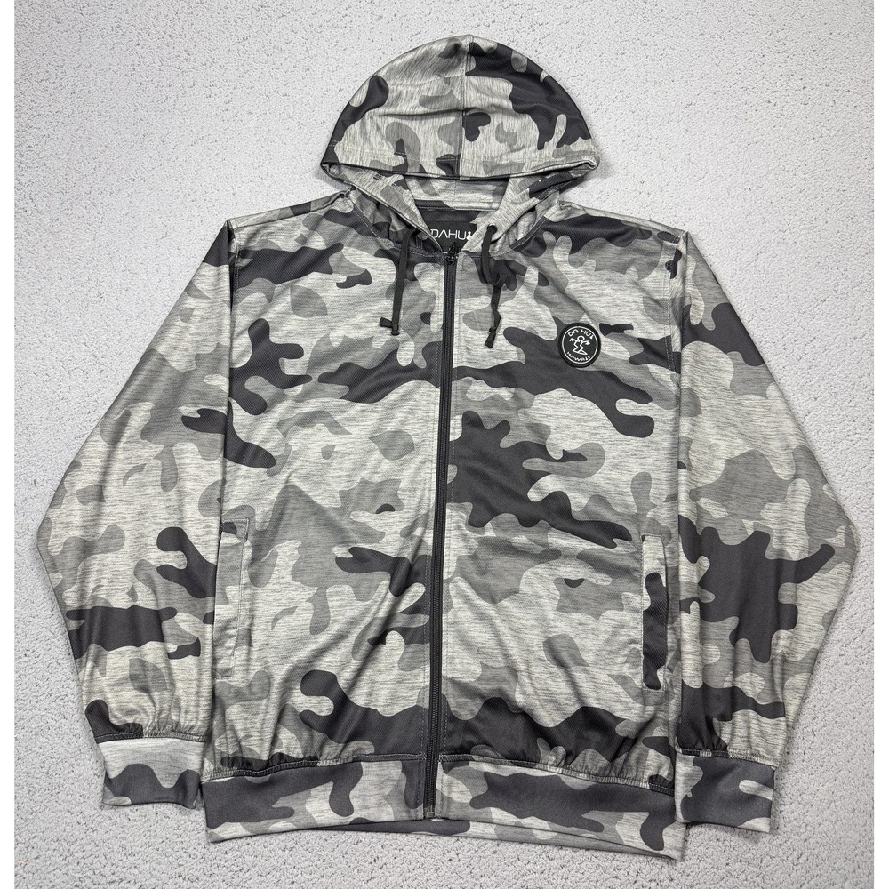 Da hui Hoodie Mens Large Gray Camo Full Zip Lightweight Jersey Pockets Outdoor